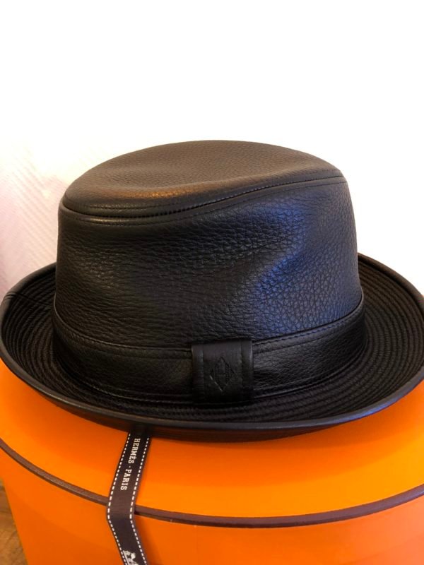 Hermès Chapeau Funk cuir de cerf noir