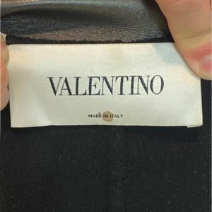 Valentino manteau long en laine et cuir