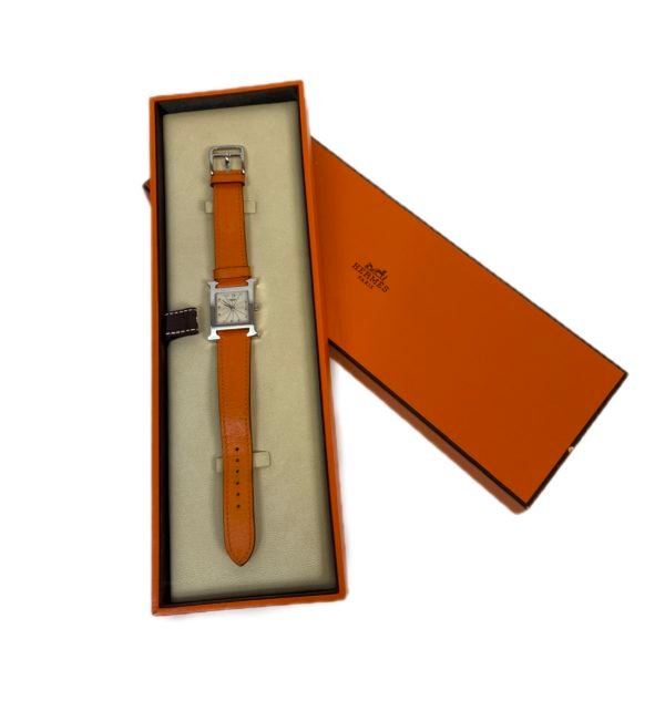 Hermes montre H en cuir orange