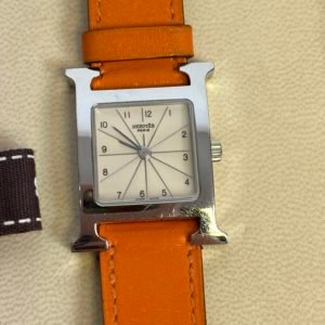 Hermes montre H en cuir orange