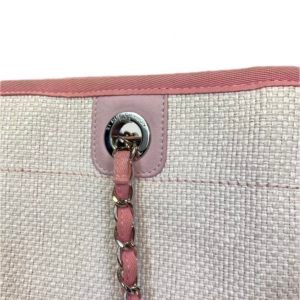 Chanel sac " Deauville " en toile écru et rose