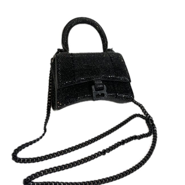 Balenciaga, Mini sac avec chaîne Hourglass et strass noir