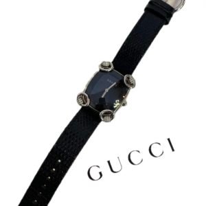 Gucci, montre Horsebit diamants, bracelet lézard 34mm