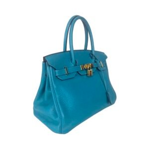 Hermès, Sac « Birkin » 30 en taurillon Clémence turquoise
