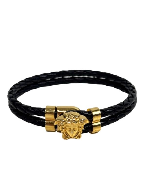 Versace, Bracelet Medusa cuir tressé noir