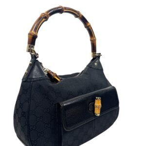 Gucci, sac Bamboo tissu GG noir