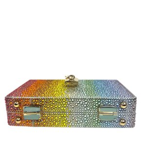 Dolce&Gabbana, pochette main clutch satiné strassé Rainbow multicolore