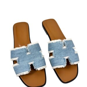 Hermès Sandales « Oran » en denim effrangé