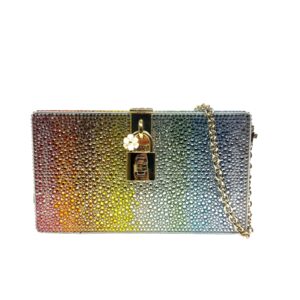 Dolce&Gabbana, pochette main clutch satiné strassé Rainbow multicolore