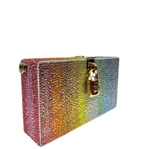 Dolce&Gabbana, pochette main clutch satiné strassé Rainbow multicolore
