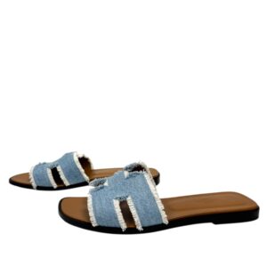 Hermès Sandales « Oran » en denim effrangé