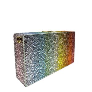 Dolce&Gabbana, pochette main clutch satiné strassé Rainbow multicolore