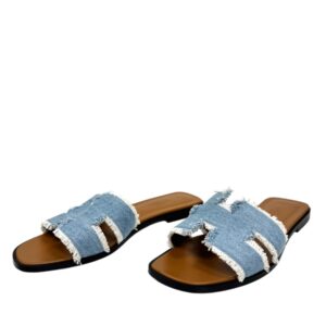 Hermès Sandales « Oran » en denim effrangé