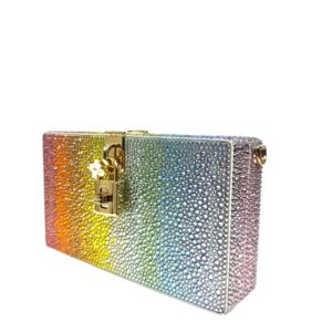 Dolce&Gabbana, pochette main clutch satiné strassé Rainbow multicolore