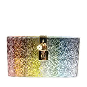 Dolce&Gabbana, pochette main clutch satiné strassé Rainbow multicolore