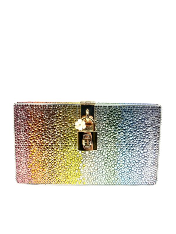 Dolce&Gabbana, pochette main clutch satiné strassé Rainbow multicolore