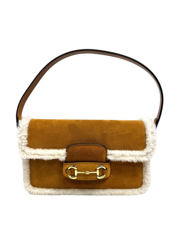 Gucci Sac « Horsebit » en agneau velours sable et mouton ivoire