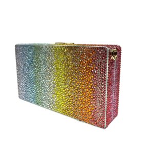 Dolce&Gabbana, pochette main clutch satiné strassé Rainbow multicolore