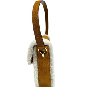 Gucci Sac « Horsebit » en agneau velours sable et mouton ivoire
