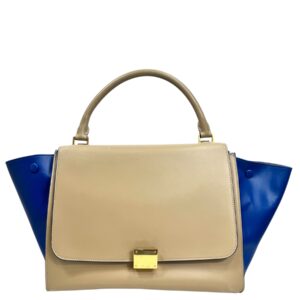 Celine Sac « Trapèze » en veau beige, bleu roy